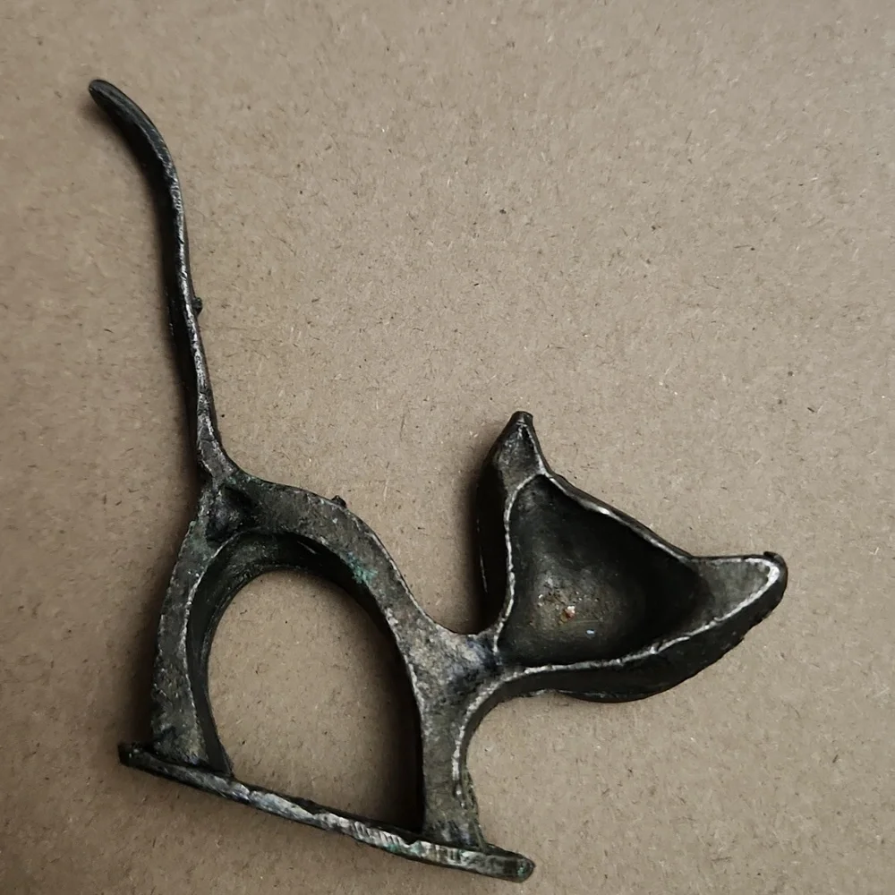 Vintage Patina Metal Dog Figurine & Cat Ring Holder Accent Decor Collectible